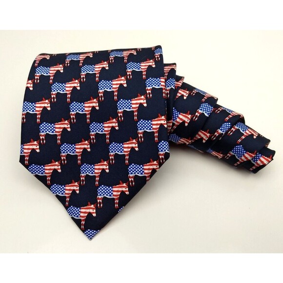 MUSEUM ARTIFACTS All Silk Men's Handmade Neck Tie Democrat Donkey American Flag - Picture 4 of 14